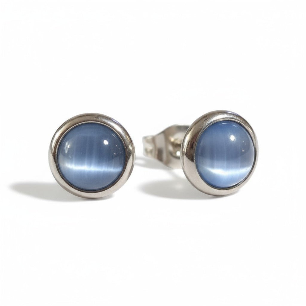 Stalen Kattenoog Oorbellen 8mm – Lichtblauw - Aramat Jewels - Oorbellen - cadeautip