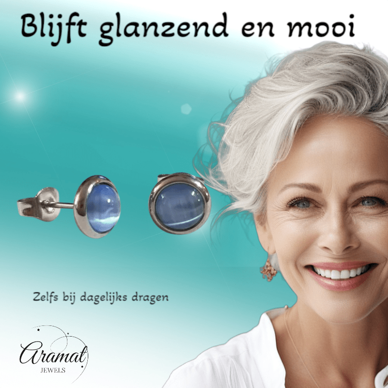 Stalen Kattenoog Oorbellen 8mm – Lichtblauw - Aramat Jewels - Oorbellen - cadeautip