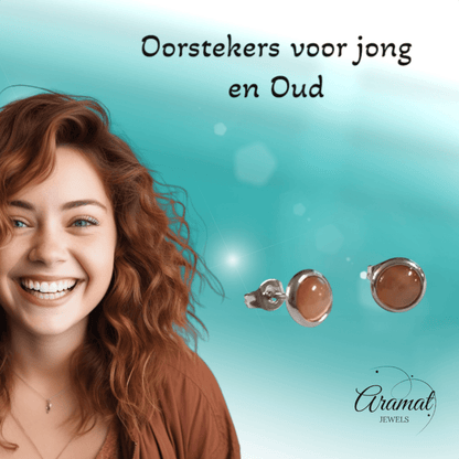 Stalen Kattenoog Oorbellen 8mm – Oranje/Rood - Aramat Jewels - Oorbellen - cadeautip
