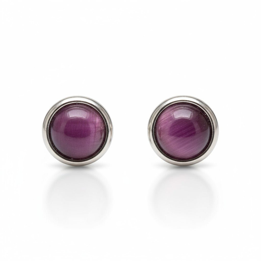Stalen Kattenoog Oorbellen 8mm – Paars - Aramat Jewels - Oorbellen - cadeautip