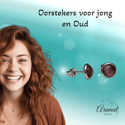 Stalen Kattenoog Oorbellen 8mm – Paars - Aramat Jewels - Oorbellen - cadeautip