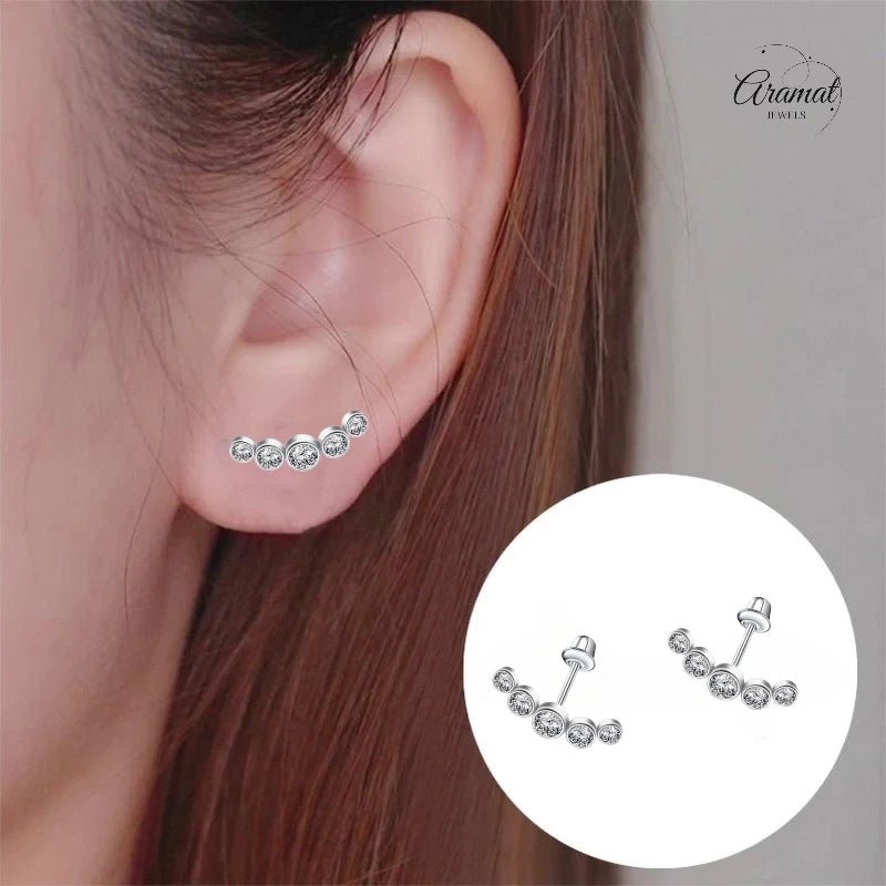 Stalen Kinder Oorbellen Bar - 5 Zirkonia Steentjes - Schroefsluiting - 14x5mm - oor6265 - 72431 - Oorbellen kopen# - 14mm - alles