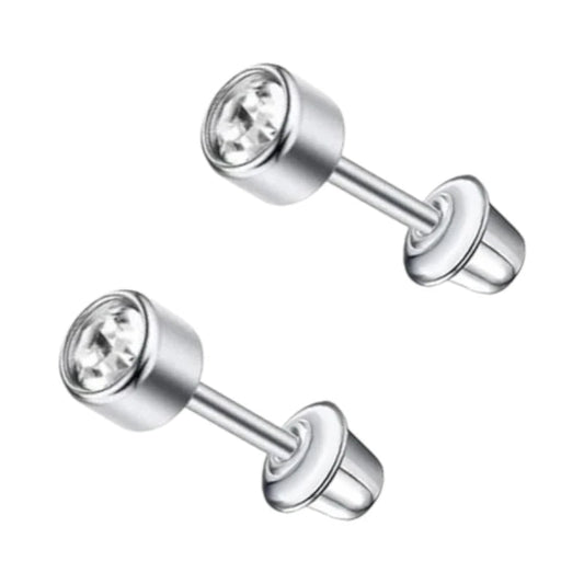 Stalen kinderoorbellen - ronde zirkonia oorknopjes 4mm - schroefsluiting - oor6260 - 72426 - Oorbellen kopen# - 4mm - alles