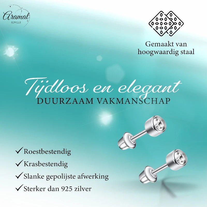 Stalen kinderoorbellen - ronde zirkonia oorknopjes 4mm - schroefsluiting - oor6260 - 72426 - Oorbellen kopen# - 4mm - alles