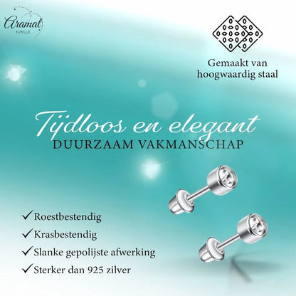 Stalen kinderoorbellen - ronde zirkonia oorknopjes 4mm - schroefsluiting - oor6260 - 72426 - Oorbellen kopen# - 4mm - alles