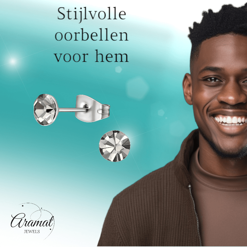 Stalen Kristal Oorbellen met Black Diamond steentje – Zilverkleur – 5mm - Aramat Jewels - Oorbellen - cadeautip