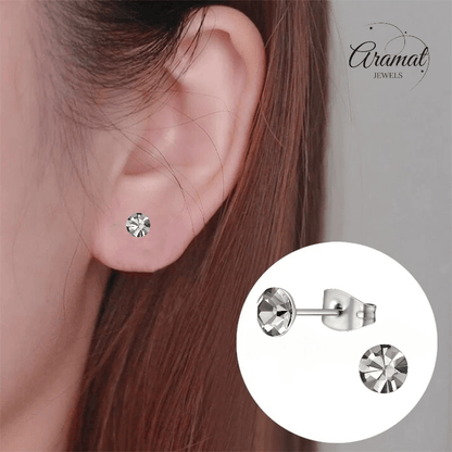 Stalen Kristal Oorbellen met Black Diamond steentje – Zilverkleur – 5mm - Aramat Jewels - Oorbellen - cadeautip
