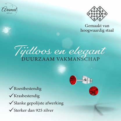 Stalen Kristal Oorbellen met lichtrode steentjes – Zilverkleur – 5mm - Aramat Jewels - Oorbellen - cadeautip