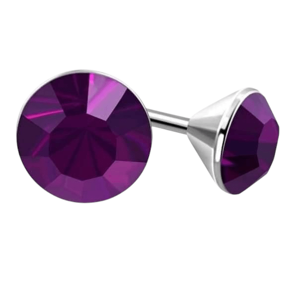 Stalen Kristal Oorbellen met paarse steentjes – Zilverkleur – 4mm - Aramat Jewels - Oorbellen - cadeautip