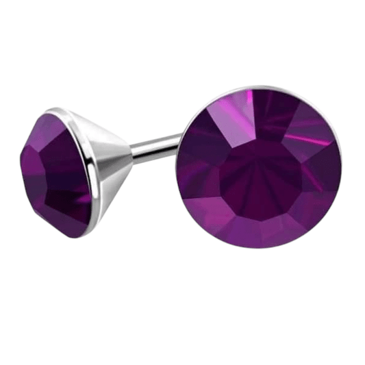 Stalen Kristal Oorbellen met paarse steentjes – Zilverkleur – 4mm - Aramat Jewels - Oorbellen - cadeautip