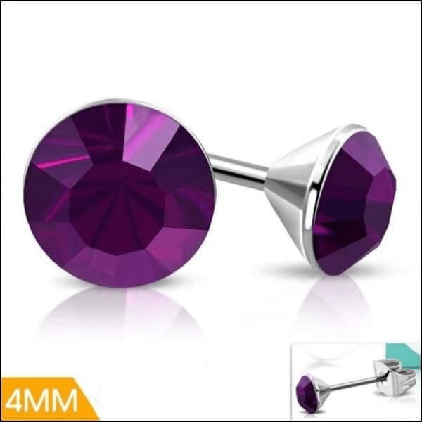 Stalen Kristal Oorbellen met paarse steentjes – Zilverkleur – 4mm - Aramat Jewels - Oorbellen - cadeautip