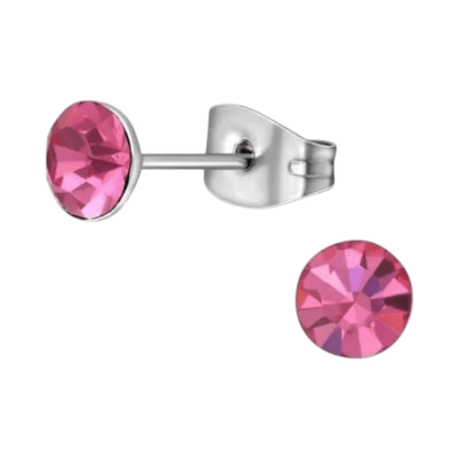Stalen Kristal Oorbellen met roze steentje – Zilverkleur – 5mm - Aramat Jewels - Oorbellen - cadeautip