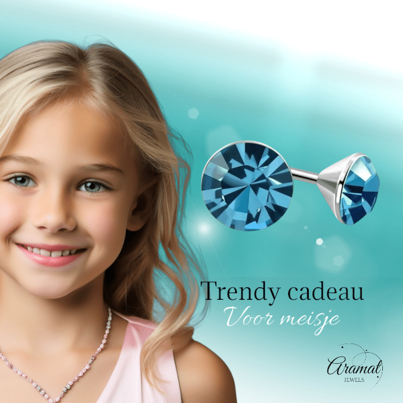 Stalen Kristal Oorbellen met saffierblauw steentje – Zilverkleur – 3mm - Aramat Jewels - Oorbellen - cadeautip