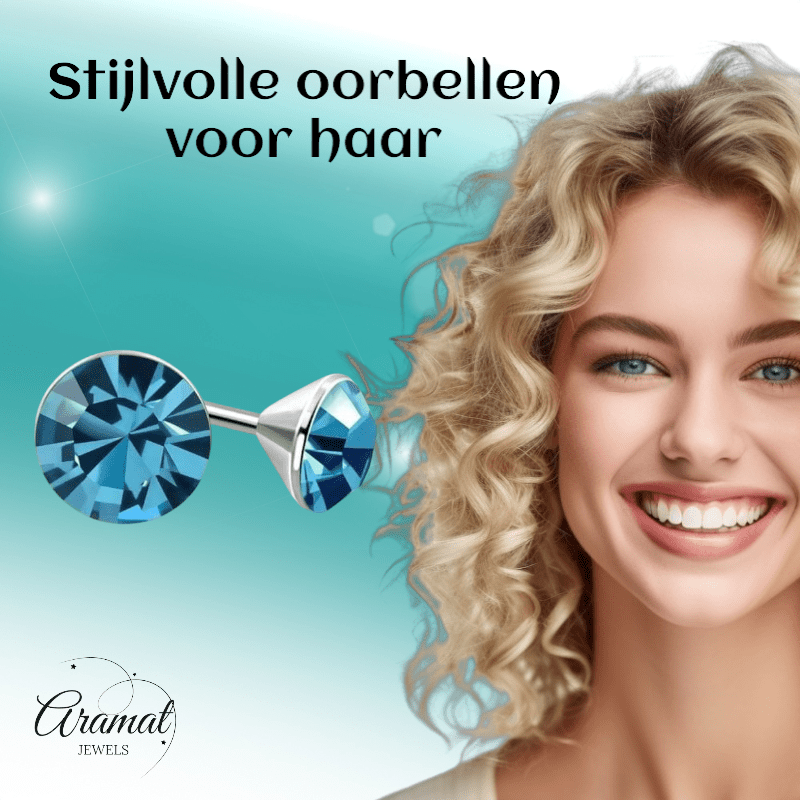 Stalen Kristal Oorbellen met saffierblauw steentje – Zilverkleur – 3mm - Aramat Jewels - Oorbellen - cadeautip