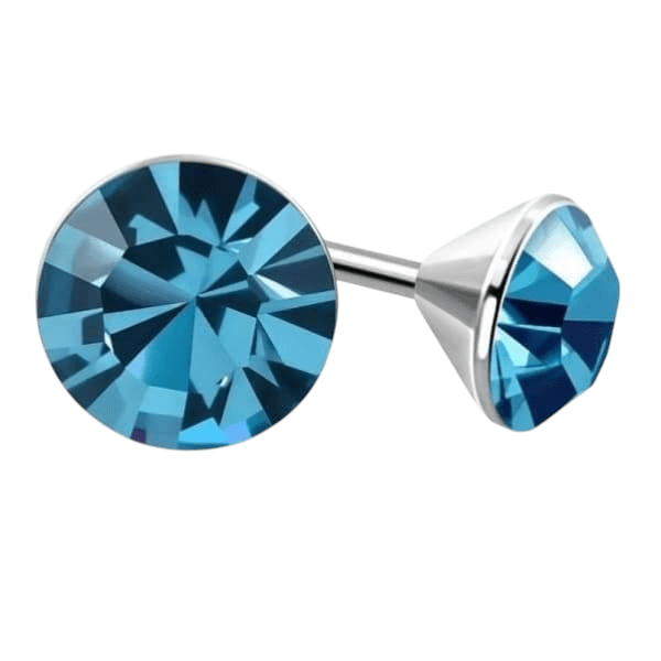 Stalen Kristal Oorbellen met saffierblauw steentje – Zilverkleur – 3mm - Aramat Jewels - Oorbellen - cadeautip