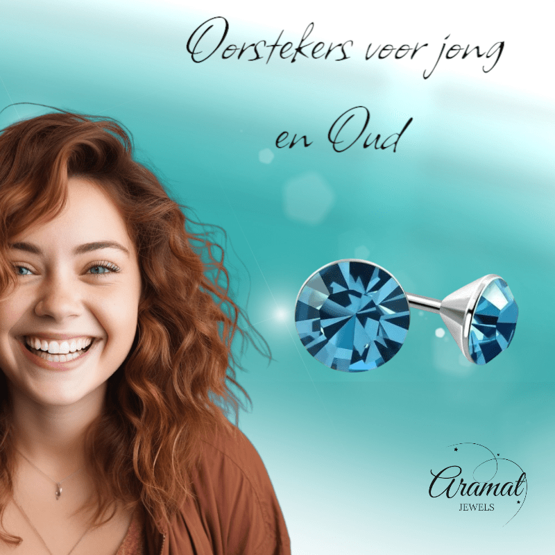 Stalen Kristal Oorbellen met saffierblauw steentje – Zilverkleur – 3mm - Aramat Jewels - Oorbellen - cadeautip