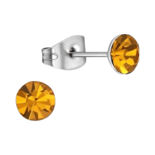 Stalen Kristal Oorbellen met topaas oranje steentje – Zilverkleur – 5mm - Aramat Jewels - Oorbellen - cadeautip