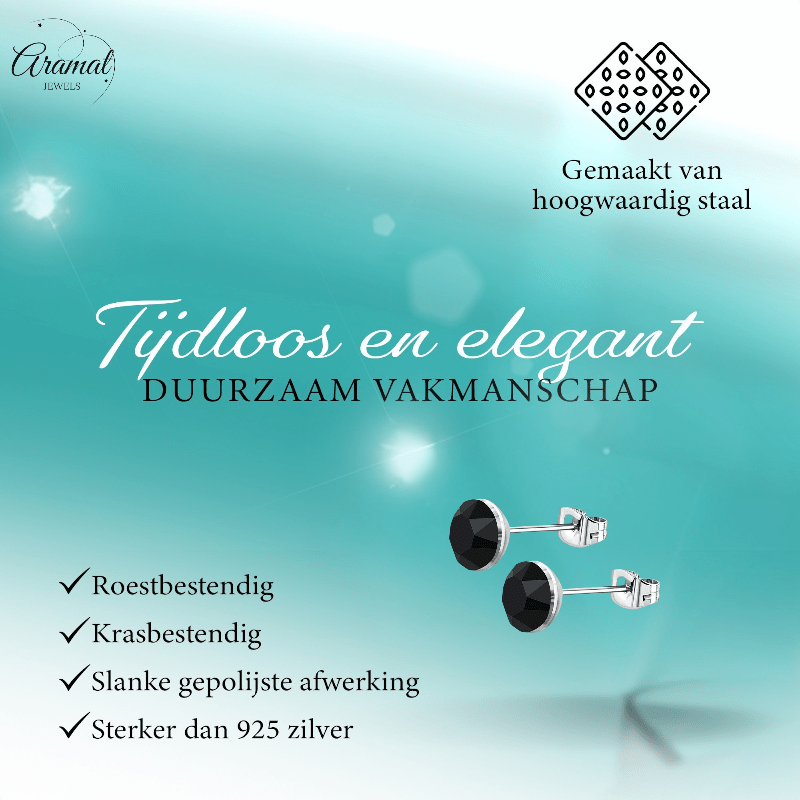 Stalen Kristal Oorbellen met zwarte steentjes – Zilverkleur – 4mm - Aramat Jewels - Oorbellen - cadeautip