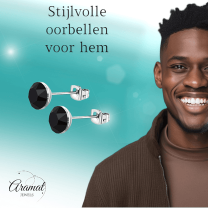 Stalen Kristal Oorbellen met zwarte steentjes – Zilverkleur – 4mm - Aramat Jewels - Oorbellen - cadeautip
