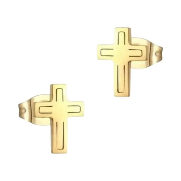 Stalen Kruisjes Oorbellen Goudkleur – 10x7mm - Aramat Jewels - Oorbellen - cadeautip
