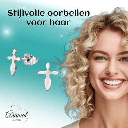 Stalen Kruisjes Oorbellen – Zilverkleur – 10x7mm - oor3472 - 11386 - Oorbellen kopen# - 10mm - alles - cadeau