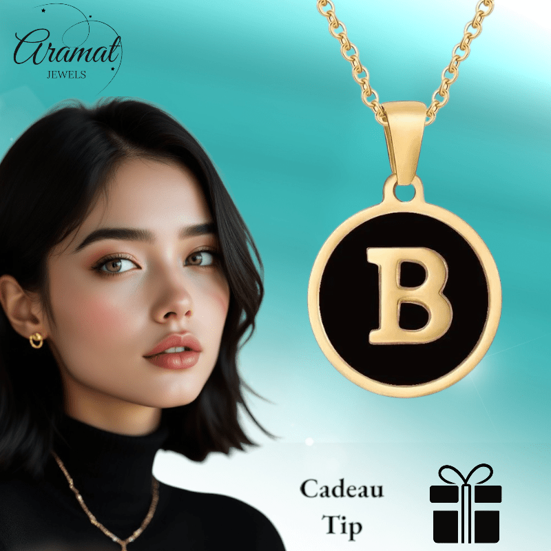 Stalen letter Ketting in goudkleur met zwart - Aramat Jewels - Halskettingen - cadeautip