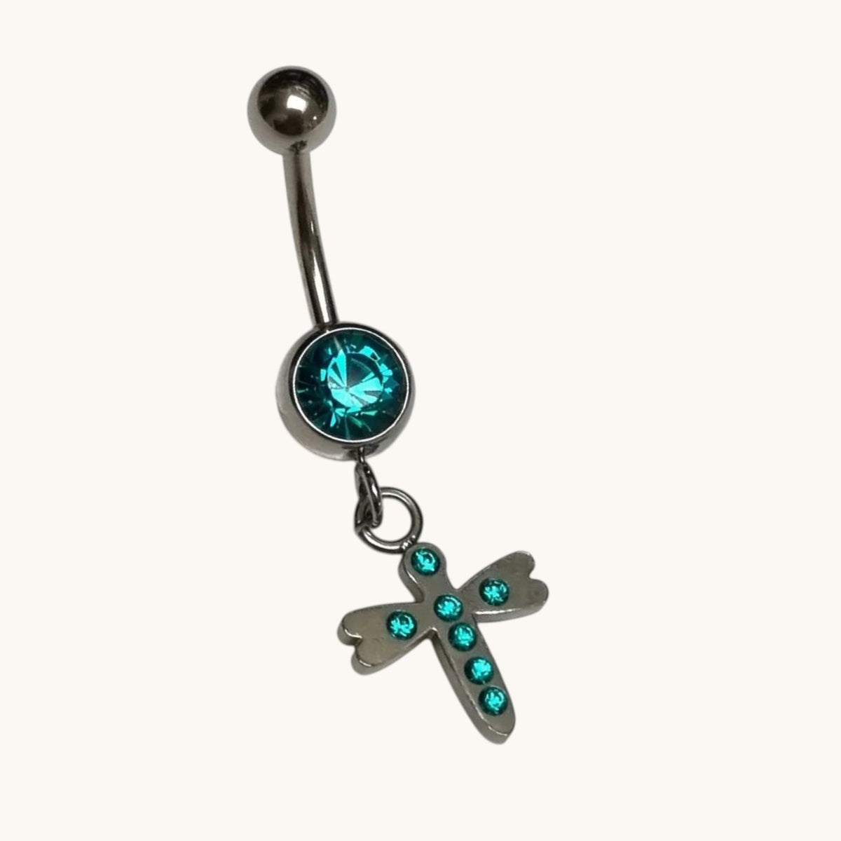 Stalen Navelpiercing Kruisje met Zirkonia