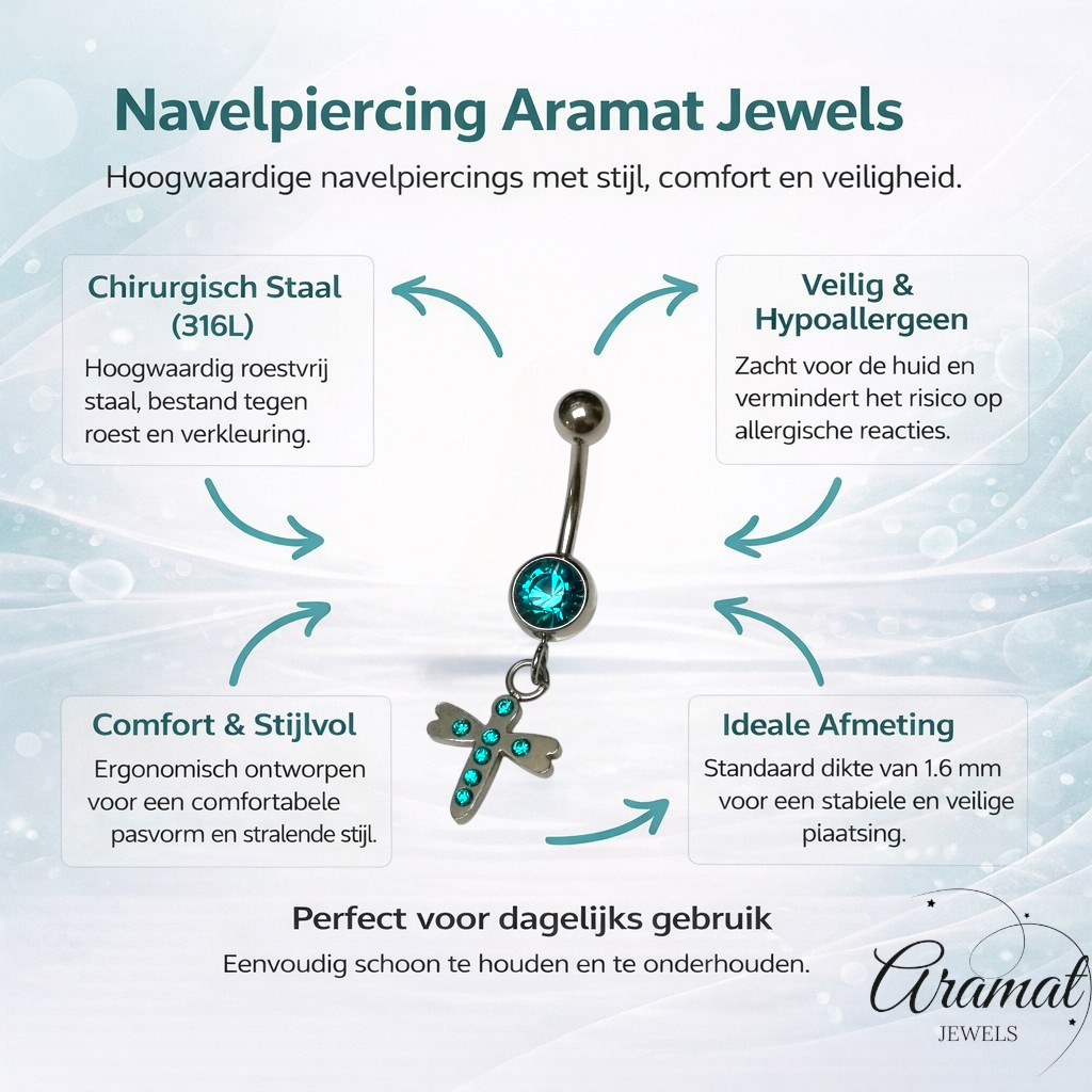 Stalen Navelpiercing Kruisje met Zirkonia