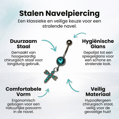 Stalen Navelpiercing Kruisje met Zirkonia