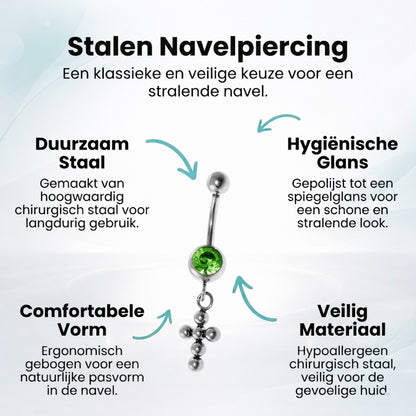 Stalen Navelpiercing met Groene Zirkonia