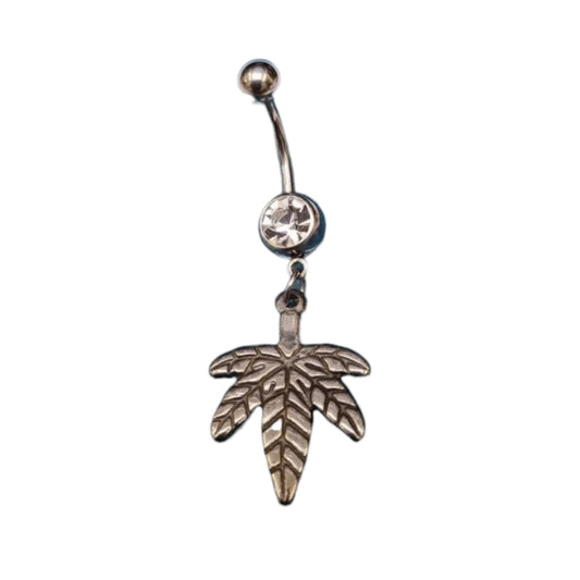 Stalen Navelpiercing met Weedblad Hanger