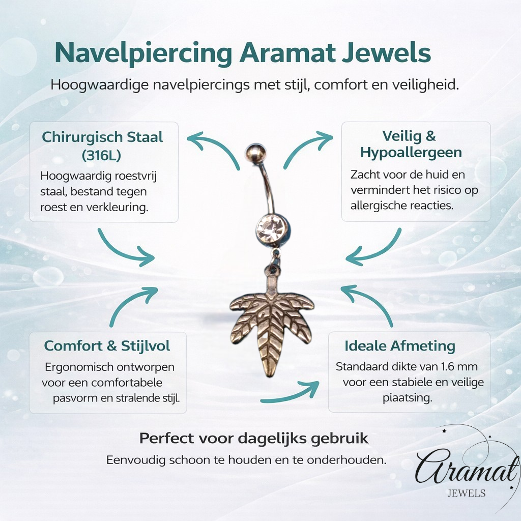 Stalen Navelpiercing met Weedblad Hanger
