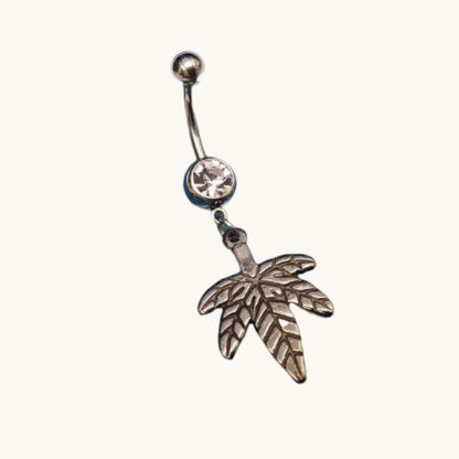 Stalen Navelpiercing met Weedblad Hanger