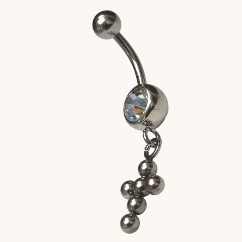 Stalen Navelpiercing met Zirkonia Bolletjes