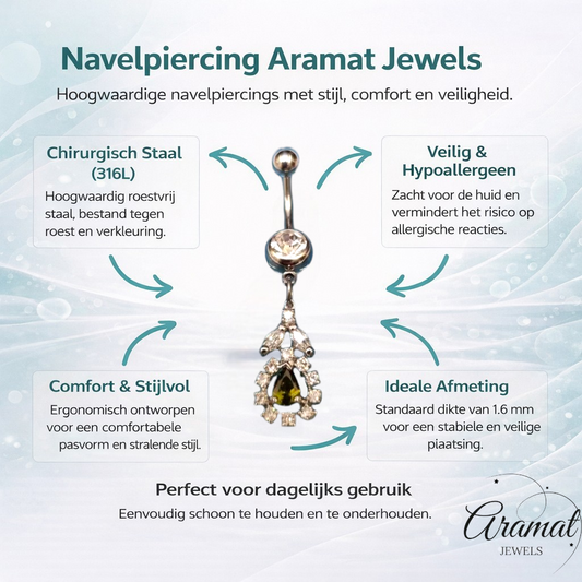 Stalen Navelpiercing met Zirkonia Hanger