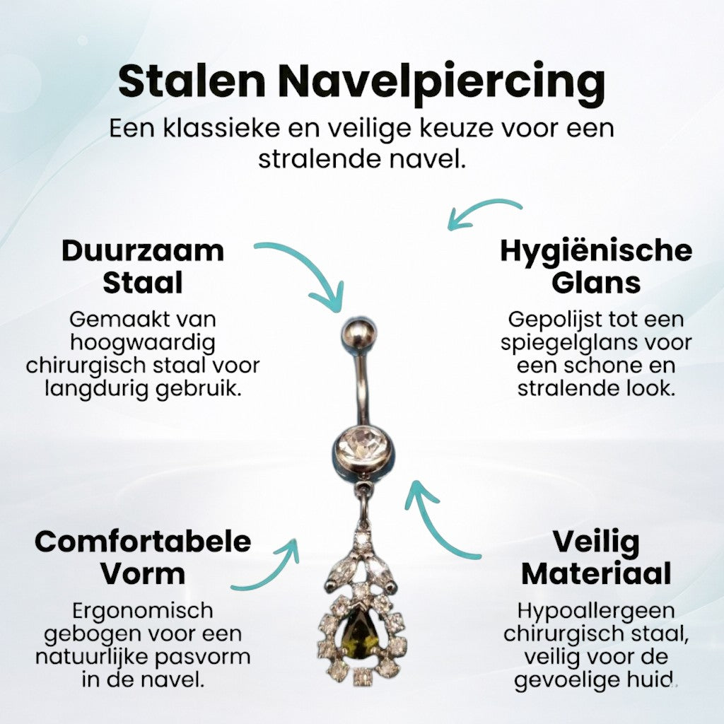 Stalen Navelpiercing met Zirkonia Hanger
