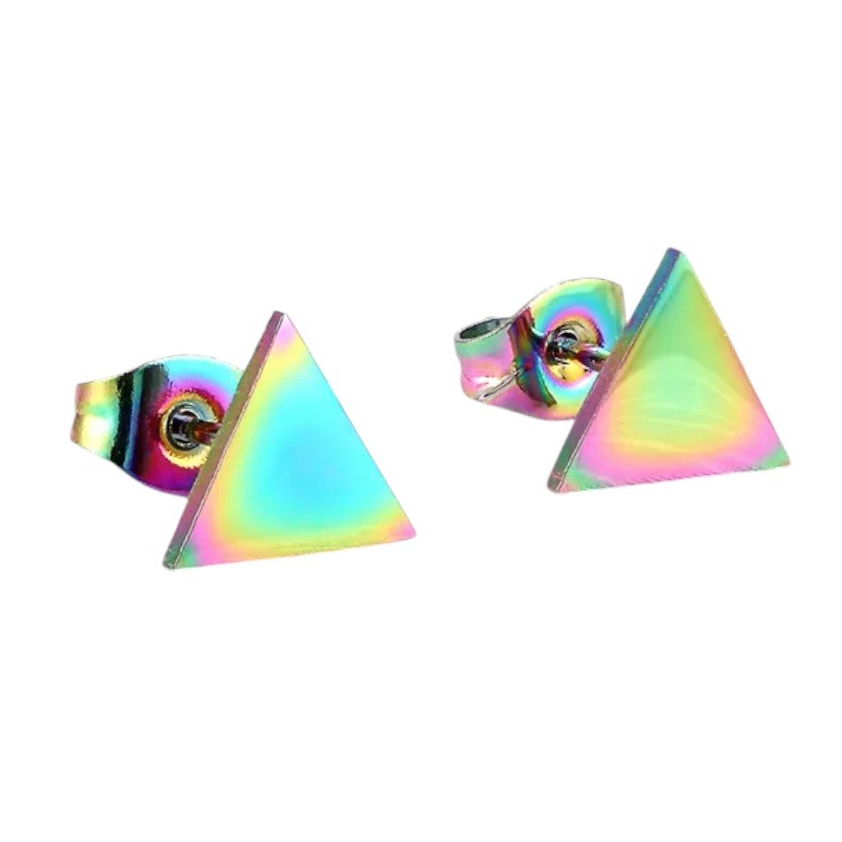 Stalen Oorbellen Driehoek Multikleur – 7mm - Aramat Jewels - Oorbellen - cadeautip