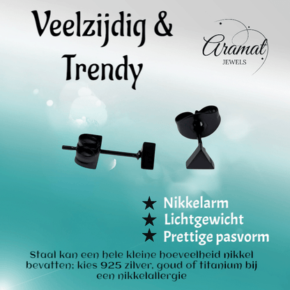 Stalen Oorbellen Driehoek Zwart – 4mm - Aramat Jewels - Oorbellen - cadeautip