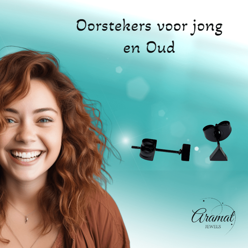 Stalen Oorbellen Driehoek Zwart – 4mm - Aramat Jewels - Oorbellen - cadeautip