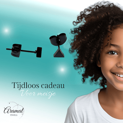 Stalen Oorbellen Driehoek Zwart – 4mm - Aramat Jewels - Oorbellen - cadeautip