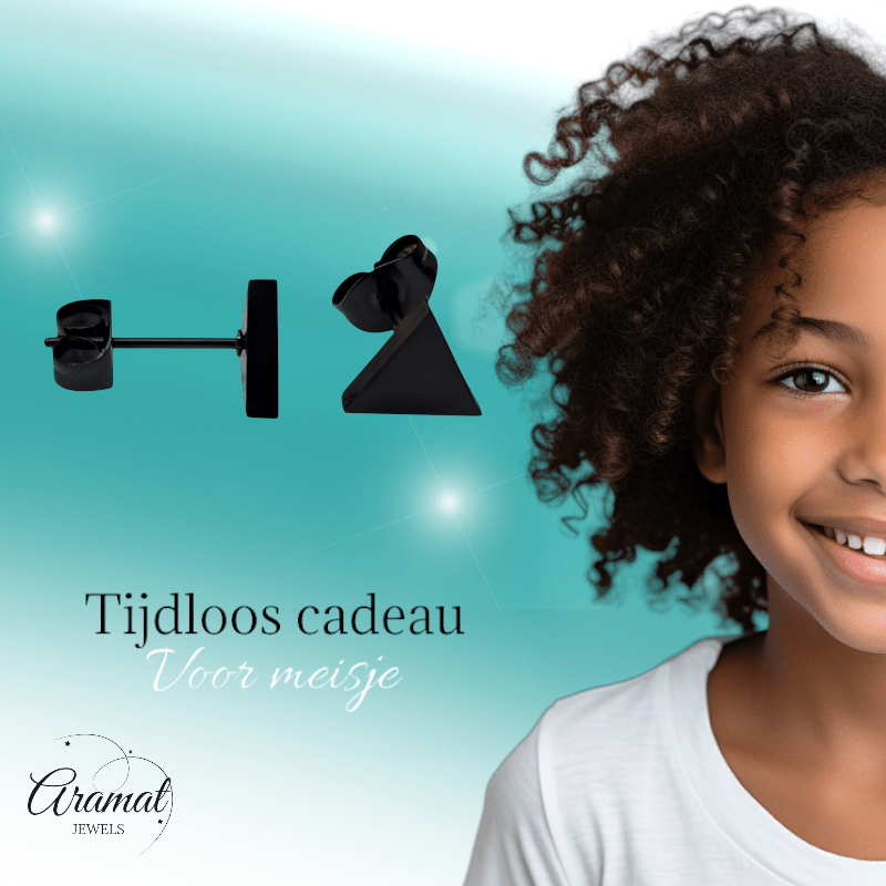 Stalen Oorbellen Driehoek Zwart – 8mm - Aramat Jewels - Oorbellen - cadeautip