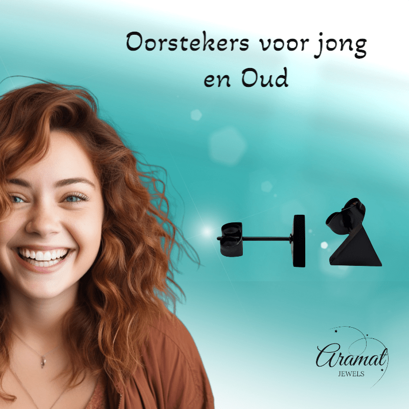 Stalen Oorbellen Driehoek Zwart – 8mm - Aramat Jewels - Oorbellen - cadeautip