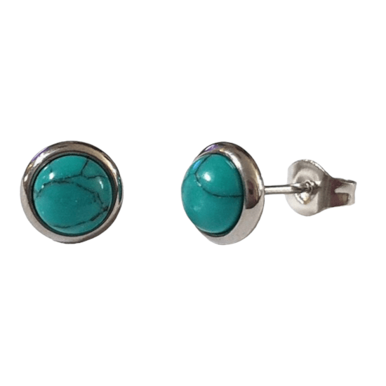 Stalen oorbellen groen gemarmerd 8mm zilverkleur - oor3076 - Oorbellen kopen# - 8mm - alles - cadeau