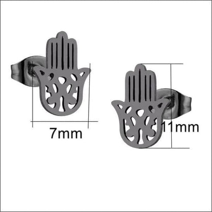 Zwarte Hamsa Oorstekers RVS – Handje van Fatima Oorknopjes (11x7mm)