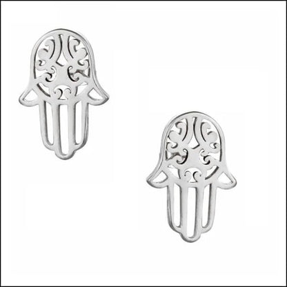 Zilverkleurige Hamsa Oorstekers RVS – Handje van Fatima Knopjes (10x7mm)
