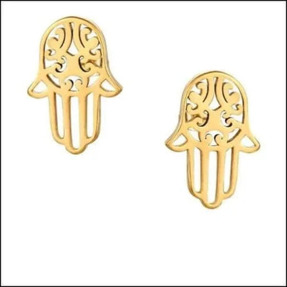 Goudkleurige Hamsa Oorstekers RVS – Handje van Fatima Oorknopjes (10x7mm)