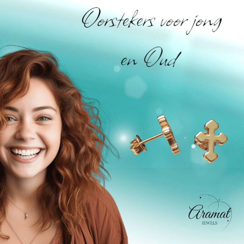 Stalen Oorbellen kruisje – Goudkleur – 11x9mm - Aramat Jewels - Oorbellen - cadeautip