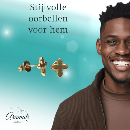 Stalen Oorbellen kruisje – Goudkleur – 8x7mm - Aramat Jewels - Oorbellen - cadeautip