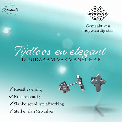 Stalen Oorbellen met kruisje – Zilverkleur – 8x7mm - oor2092 - XE19989 - Oorbellen kopen# - 8mm - alles - cadeau