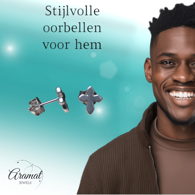 Stalen Oorbellen met kruisje – Zilverkleur – 8x7mm - oor2092 - XE19989 - Oorbellen kopen# - 8mm - alles - cadeau
